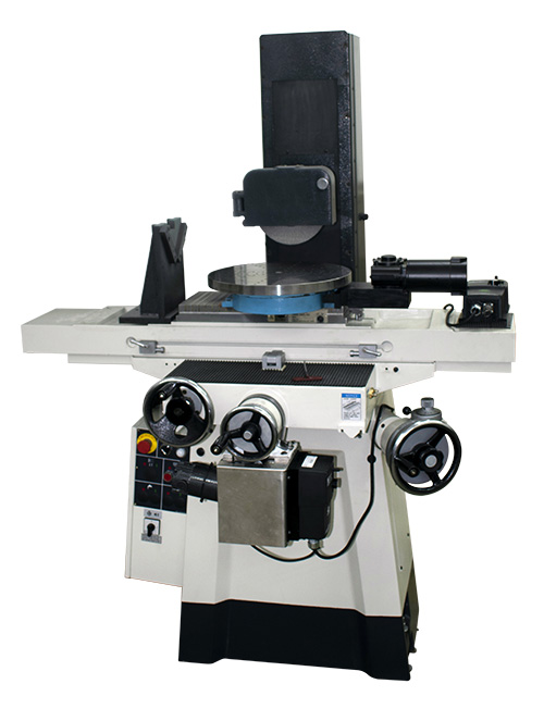 A commercial surface grinding machine with a rotary table attached to the bed